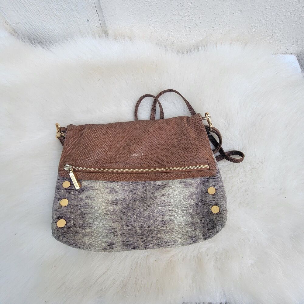 Hammitt Fold-Over VIP Leather Medium Crossbody Bag Purse Snake Skin Brown - Picture 1 of 8